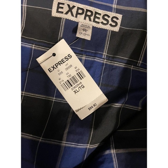 Express Fitted Men’s Long Sleeve Button Down Blue Plaid Shirt Size XL - Picture 4 of 4